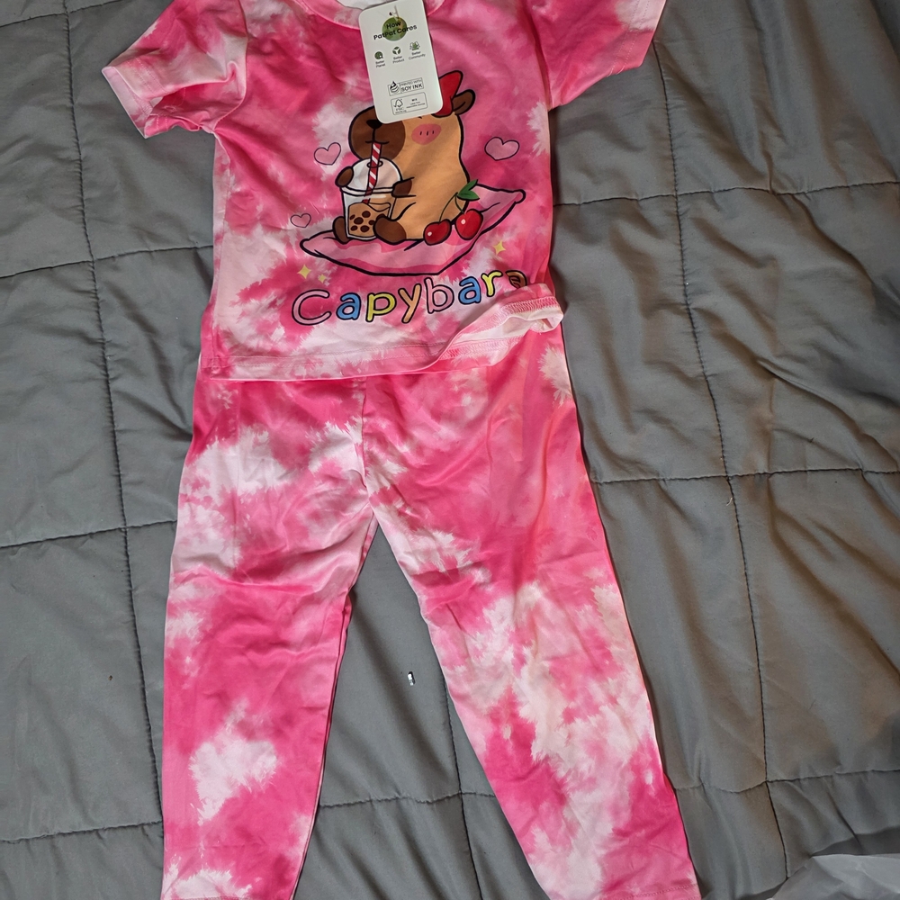 Kids Pink Tie-Dye Capybara Pajama Set